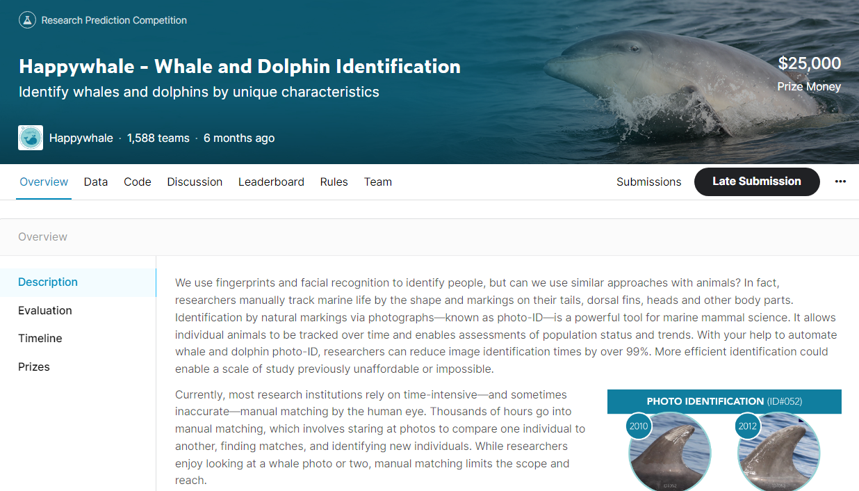 Page d'acceuil du challenge Kaggle HappyWhale